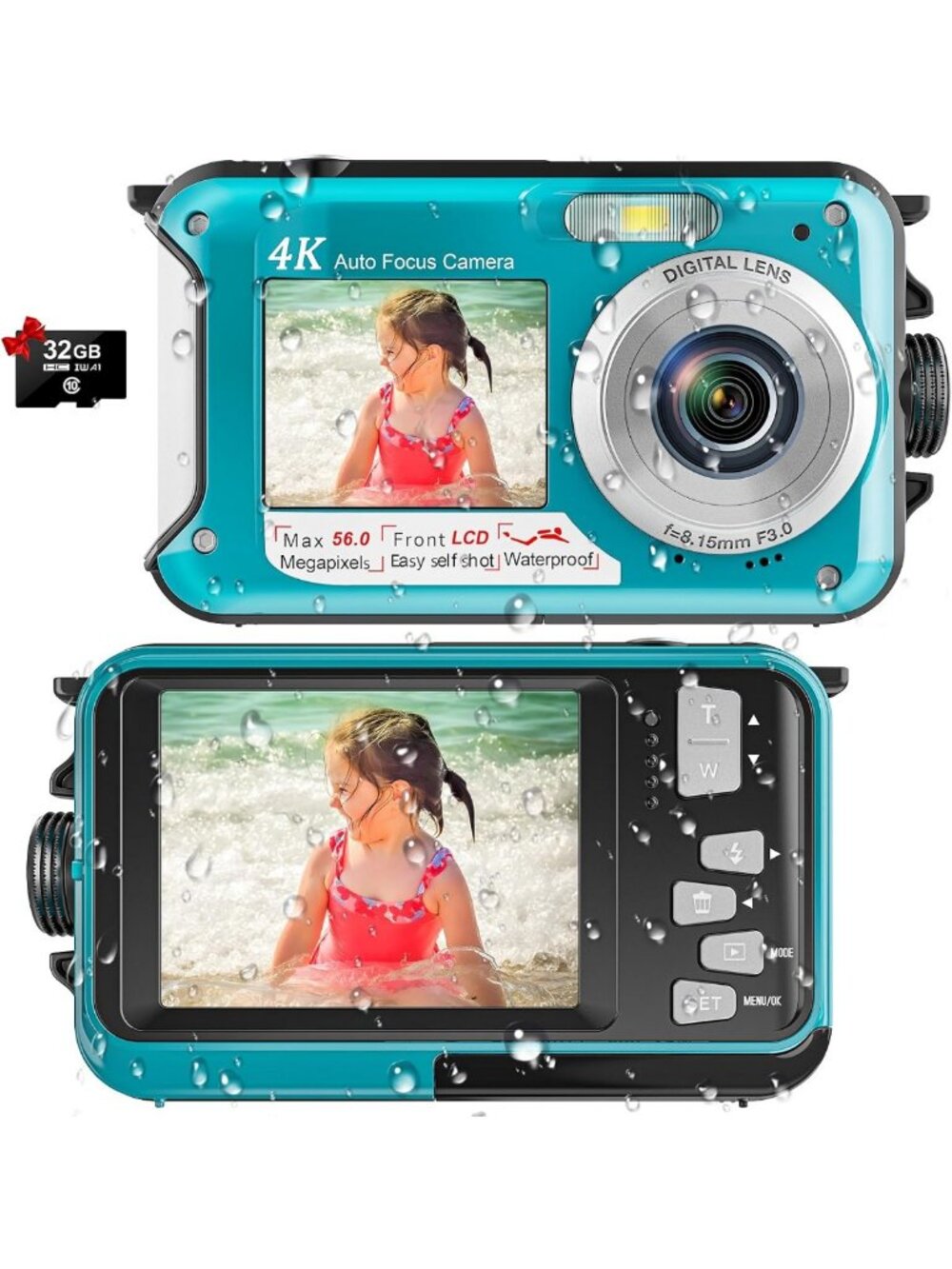 4K Waterproof Underwater Camera, 16FT Depth, 64MP Dual-Screen, Adventure Ready